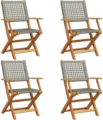vidaXL Vidaxl - Folding Garden Chairs 4 pcs Grey Poly Rattan and Solid Wood