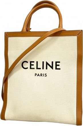 Celine Light Brown White Canvas Leather Tote Bag (Pre-Owned)