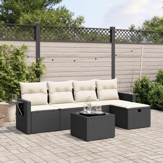 vidaXL Vidaxl - Set De Sof&aacute;s De Jard&iacute;n 6 Piezas Y Cojines Rat&aacute;n Sint&eacute;tico Negro