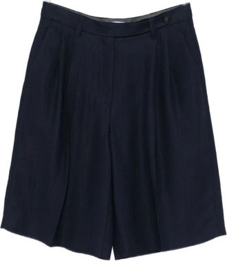 Brunello Cucinelli Brunello Cucinelli, Long Shorts, female, Blue, Size: XS Viscose and Linen Bermuda Shorts