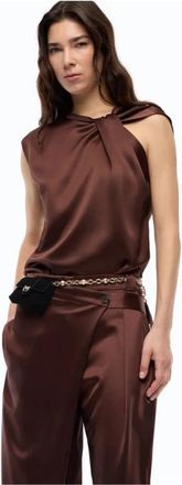 Pinko Mouwloze blouse met knoopdetail aan de voorkant - Dames - Blouses - Bruin - M - Polyester - Overhemden