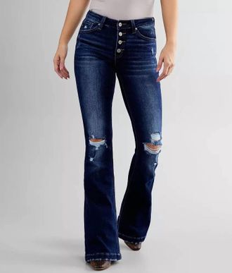 Kancan Mid Rise Flare Stretch Jeans In Dark Wash
