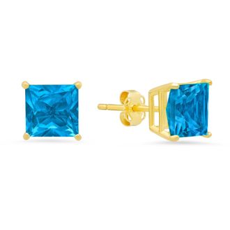 MAX + STONE 14k Yellow Gold Solitaire Princess-Cut Gemstone Stud Earrings (7mm)