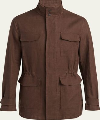 Kiton Mens Linen Flap-Pocket Field Jacket