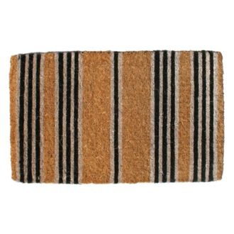 Imports Decor Black Striped Coir Door Mat, Handwoven Outdoor Entry Mat with Anti-Slip Backing