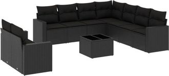 vidaXL Vidaxl - Set De Sof&aacute;s De Jard&iacute;n 10 Pzas Cojines Rat&aacute;n Sint&eacute;tico Negro