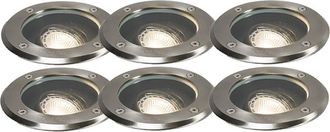 QAZQA Moderno Set De 6 Focos De Exterior Modernos De Acero Inoxidable Ip65 Regulables - Delux /vidrio /pl&aacute;stico Redonda Adecuado Para Led Max. 1 X 50 Watt -
