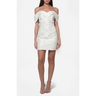 Adelyn Rae Alice Floral Jacquard Off the Shoulder Minidress in White at Nordstrom Rack, Size Large