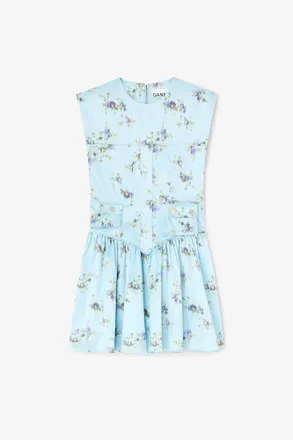Ganni Dress in Printed Satin - Size 10/12 Iced Aqua