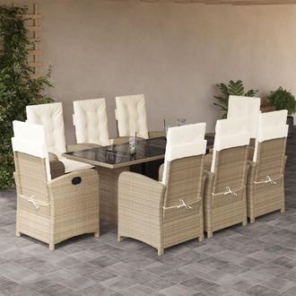 vidaXL Set Comedor De Jard&iacute;n 9 Pzas Con Cojines Rat&aacute;n Sint&eacute;tico Beige Vidaxl