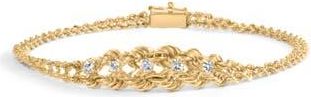 House of Brilliance 10K Yellow Gold 1/4 Cttw Diamond Basket Weave Rope Chain Style Bracelet at Nordstrom