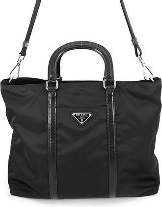 Prada Black Nylon Leather Handbag Tote Bag (Pre-Owned)