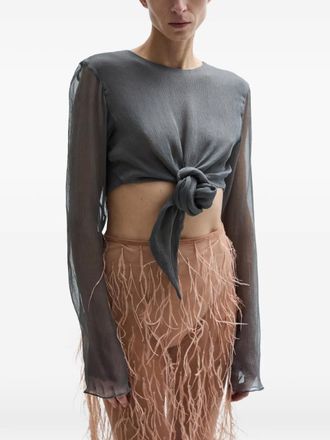 Atu Body Couture Tether long-sleeve tied top - women - Silk - M - Grey