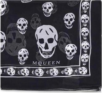Alexander McQueen Alexander McQueen, Silky Scarves, female, Black, Size: ONE SIZE Skull Motif Silk Scarf with Monograms