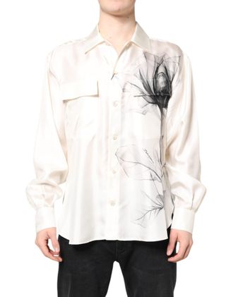 Dolce & Gabbana Ivory Silk Long Sleeves Men Casual Shirt Off White