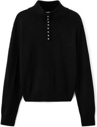 Mango Perkins Half Placket Sweater in Black at Nordstrom Rack, Size X-Large