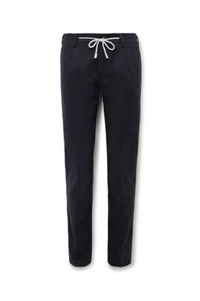 Eleventy Slim-Fit Pleated Cotton-Blend Twill Trousers