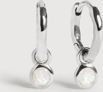 Monica Vinader Sterling Silver June Birthstone Huggie Earrings Moonstone