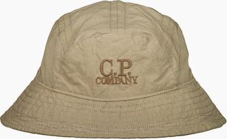 C.P. Company Mens Panama-R Logo Bucket Hat - Tan - Size: L