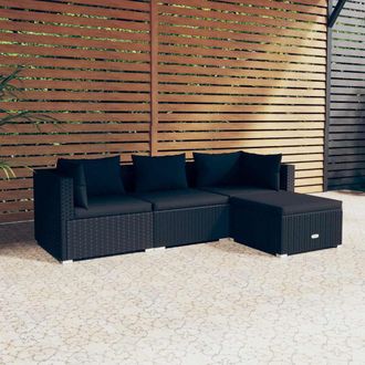 vidaXL Set De Muebles De Jard&iacute;n 4 Pzas Y Cojines Rat&aacute;n Sint&eacute;tico Negro Vidaxl