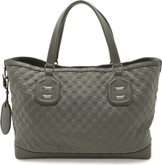 Gucci Light Gray Nylon Leather Shoulder Bag Tote Bag (Pre-Owned)