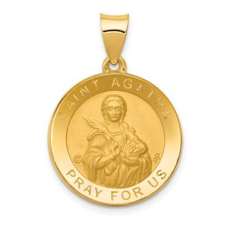Diamond2Deal 14k Yellow Gold Polished Satin St. Agatha Hollow Medal Pendant