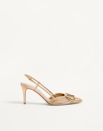 Valentino Garavani D&eacute;collet&eacute; Slingback VLogo Signature Metalizzato Con Ricamo Cornely 80Mm Donna ORO 34.5