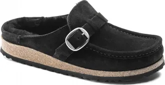 Birkenstock Womens Buckley Shearling Suede Leather Shoes - Narrow Width In Black