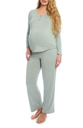 Everly Grey Laina During & After 2-Piece Maternity/Nursing Sleep Set in Heather Grey Solid at Nordstrom, Size X-Large