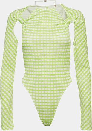 Jacquemus Green Checks Jersey Le Body Nodi Bodysuit