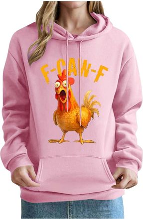 Generic F-CAW-F Hoodie, Womens F-CAW-F Funny Chicken Scream Humor Sweatshrits, Hooded Pullover Farm Party Festival Gifts Pink XXL
