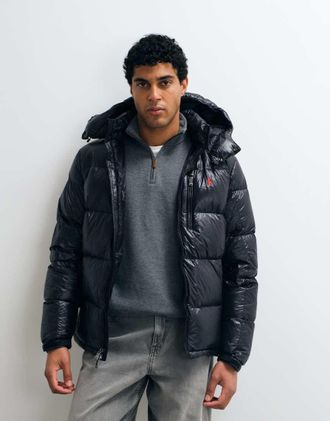 Polo Ralph Lauren Gorham giacca puffer imbottita in piuma con logo icon lucido nero