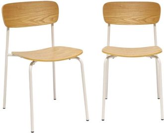 Sweeek Set of 2 vintage plywood chairs with ash effect wood veneer and beige metal legs L 43.5 x D 51 x H 77cm - Toby