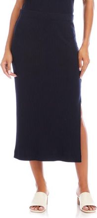 Karen Kane Rib Side Slit Midi Skirt in Navy at Nordstrom, Size X-Large