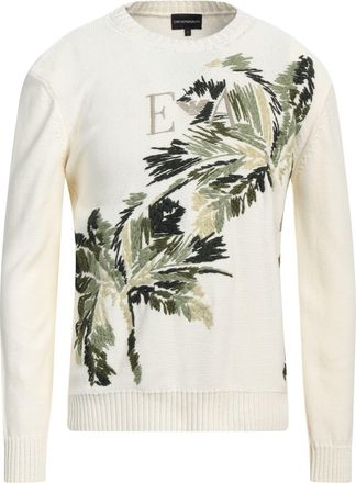 Emporio Armani Mens Knit Sweater in White Cotton - Size Medium