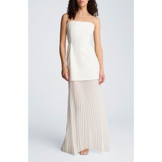 Kenneth Cole Mixed Media Pleated Maxi Dress in Feather White at Nordstrom, Size 14