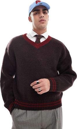 Cotton On Cotton On v neck knit in brown and red-Green