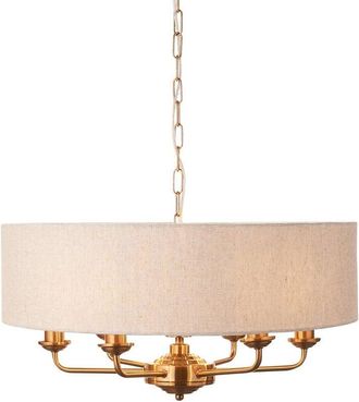 Endon Lighting Collection Highclere Multi Arm Pendant Ceiling Light Vintage Brass, Natural Linen, 6x E14