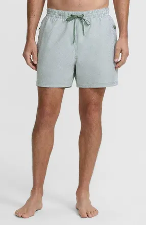 Lands End 7 Inch Volley Hydroliner Swim Trunks in Rich Olive Stipple Palm at Nordstrom, Size Medium