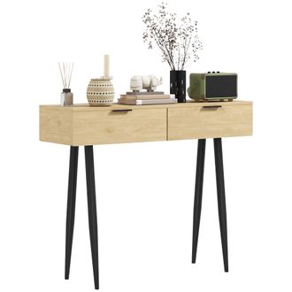 OEM Mueble Para Recibidor Con 2 Cajones Y Patas De Acero Para Recibidor Entrada Pasillo 100x30x80,5 Cm Roble