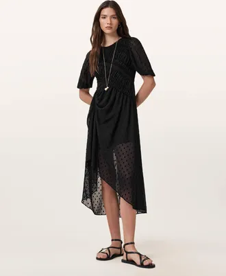 AllSaints Polyester Serene Midi Dress, Size: UK 16/US 12