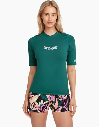 O'Neill Womens ONeill Womens Skins Short Sleeve Rash Vest - Green - Size: 10/8