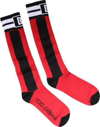 Dolce & Gabbana Womens Striped Kneehigh Socks - Red Cotton - Size Large