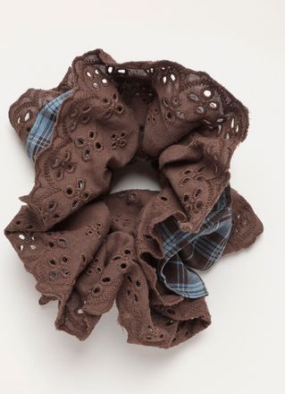 Fat Face FatFace Blue Check Frill Scrunchie
