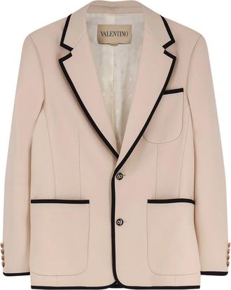 Valentino Single-Breasted Virgin Wool Blazer - Heren - Business blazers - Beige - M - Wol - Kostuums