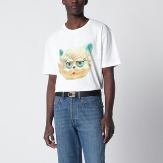 Valentino White T-shirt with Le Chat De La Maison print