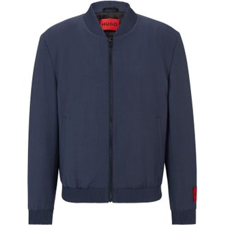 HUGO BOSS Hugo Mens Solid Patterned Ribbed Cuff Bomber Jacket in Medium Blue - Size X-Large