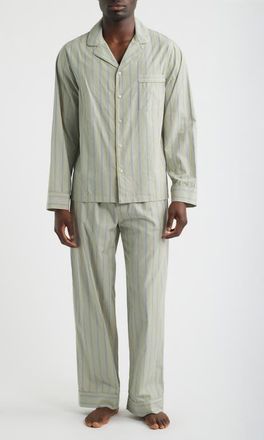 Nordstrom Poplin Woven Pajama Set in Green Seagrass Hip Stripe at Nordstrom, Size X-Large