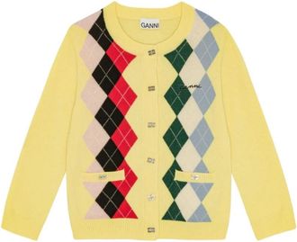 Ganni Gele Zijde Nylon Sweater - Dames - Vesten - Geel - XS - Nylon - Truien & Vesten