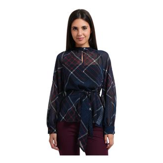 Pennyblack Camicia con Scollo a Bottone e Cintura in Vita - - Blouses & Shirts - Donna - Blu - 2XL